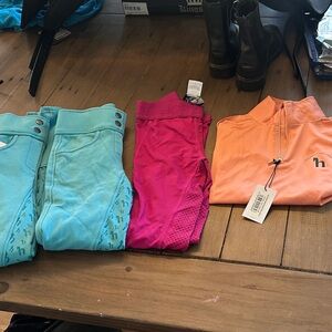 Girls Youth Medium Horze Lot: 3 breeches, 1 half Zip-Up